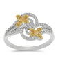Anillo de Plata Bañada en Oro con Diamante Amarillo y Diamante blanco