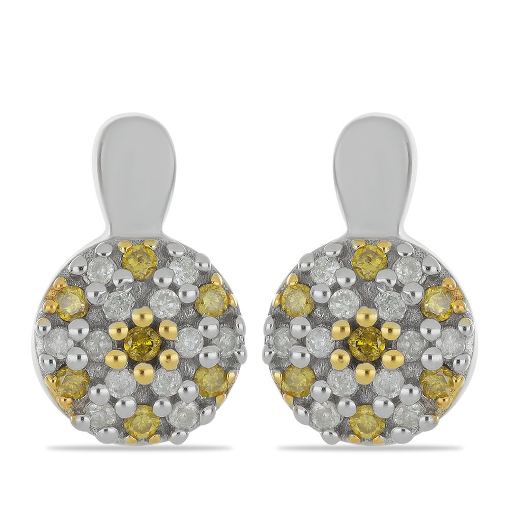 Pendientes de Plata Bañada en Oro con Diamante Amarillo y Diamante blanco