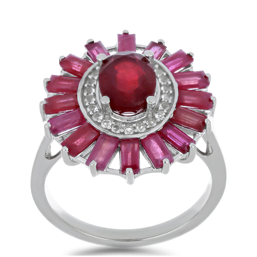 Anillo de Plata con Rubí de Madagascar y Topacio Blanco