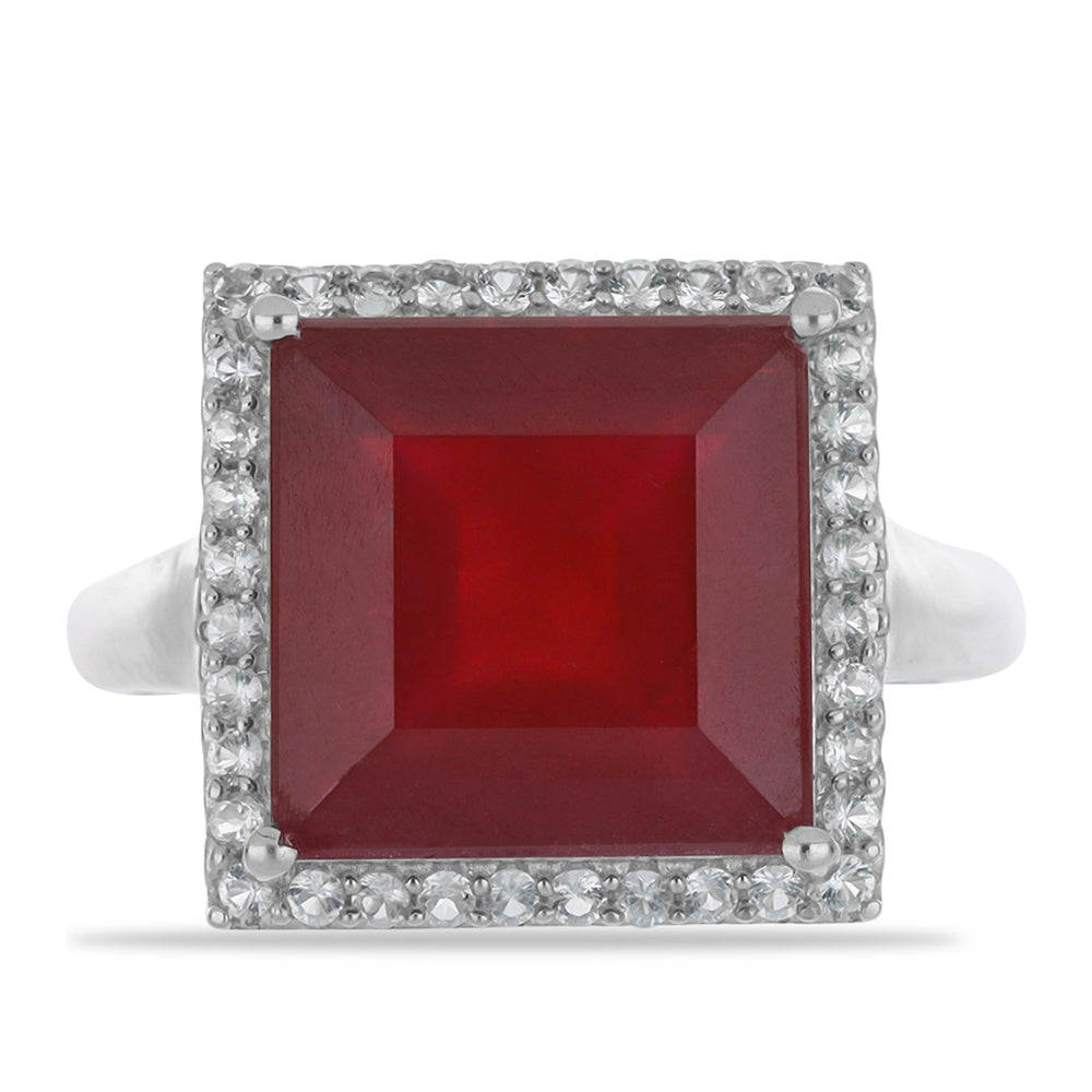 Anillo de Plata con Rubí de Madagascar y Topacio Blanco 1 