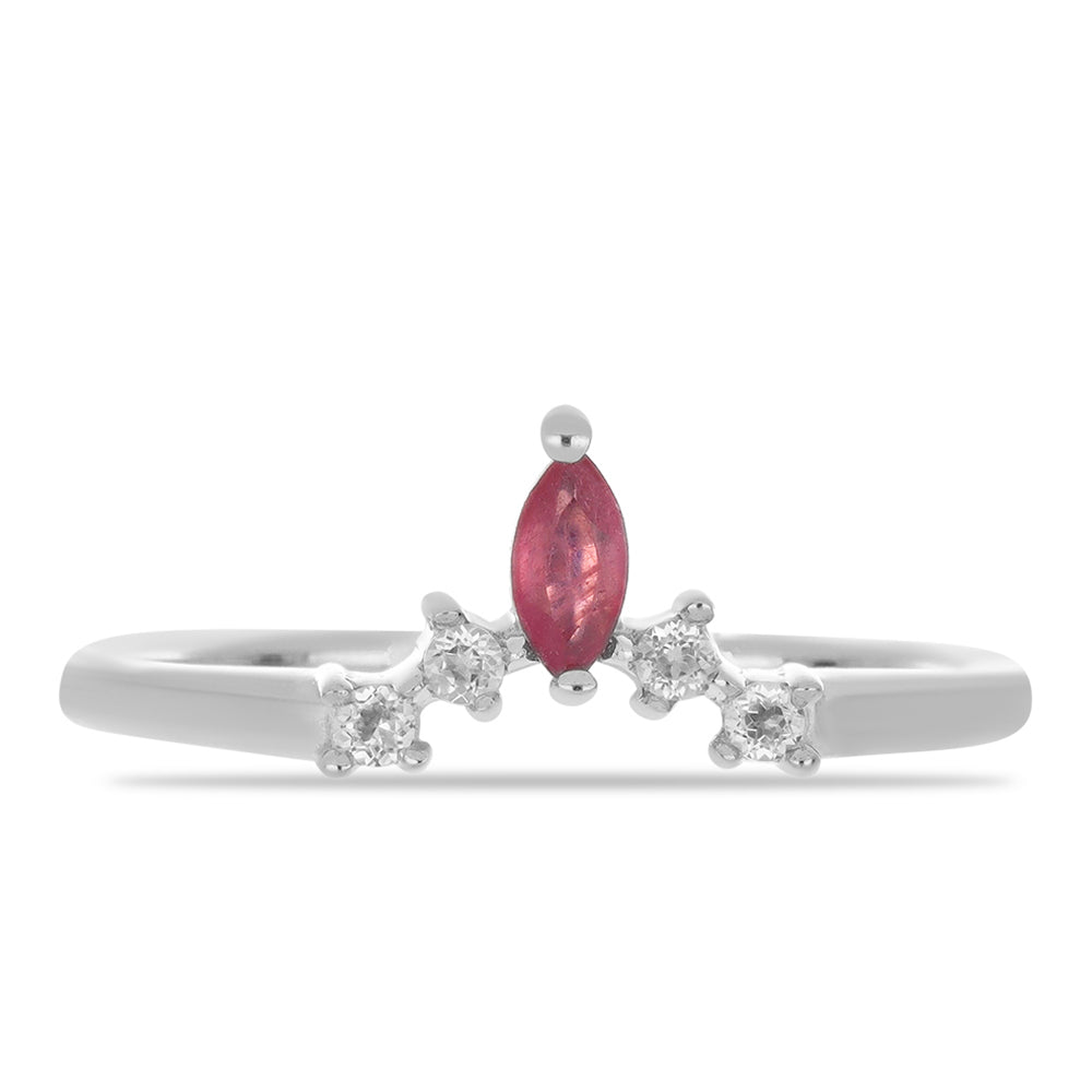 Anillo de Plata con Rubí de Madagascar y Topacio Blanco