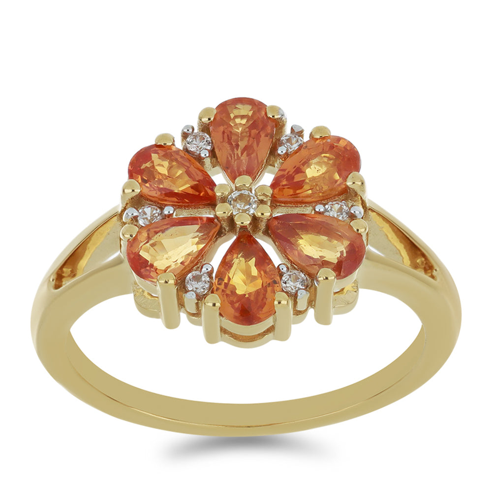 Anillo de Oro 9K con Zafiro naranja Ceylon y Zircón blanco natural 3 