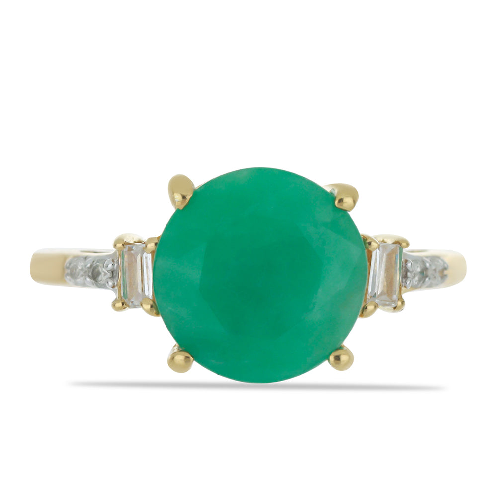 Anillo de Plata Bañada en Oro con Esmeralda de Brasil y Zircón Blanco 1 