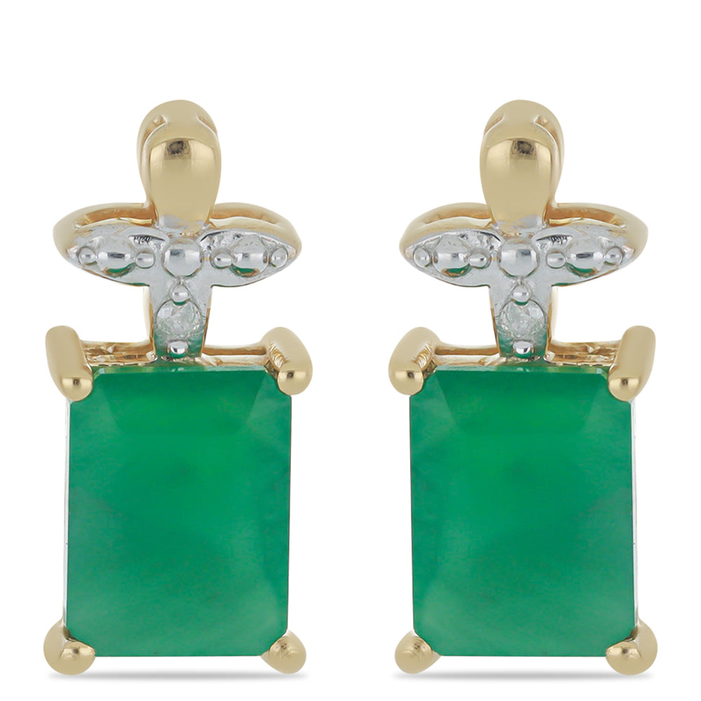 Pendientes de Plata Bañada en Oro con Esmeralda de Brasil y Diamante blanco