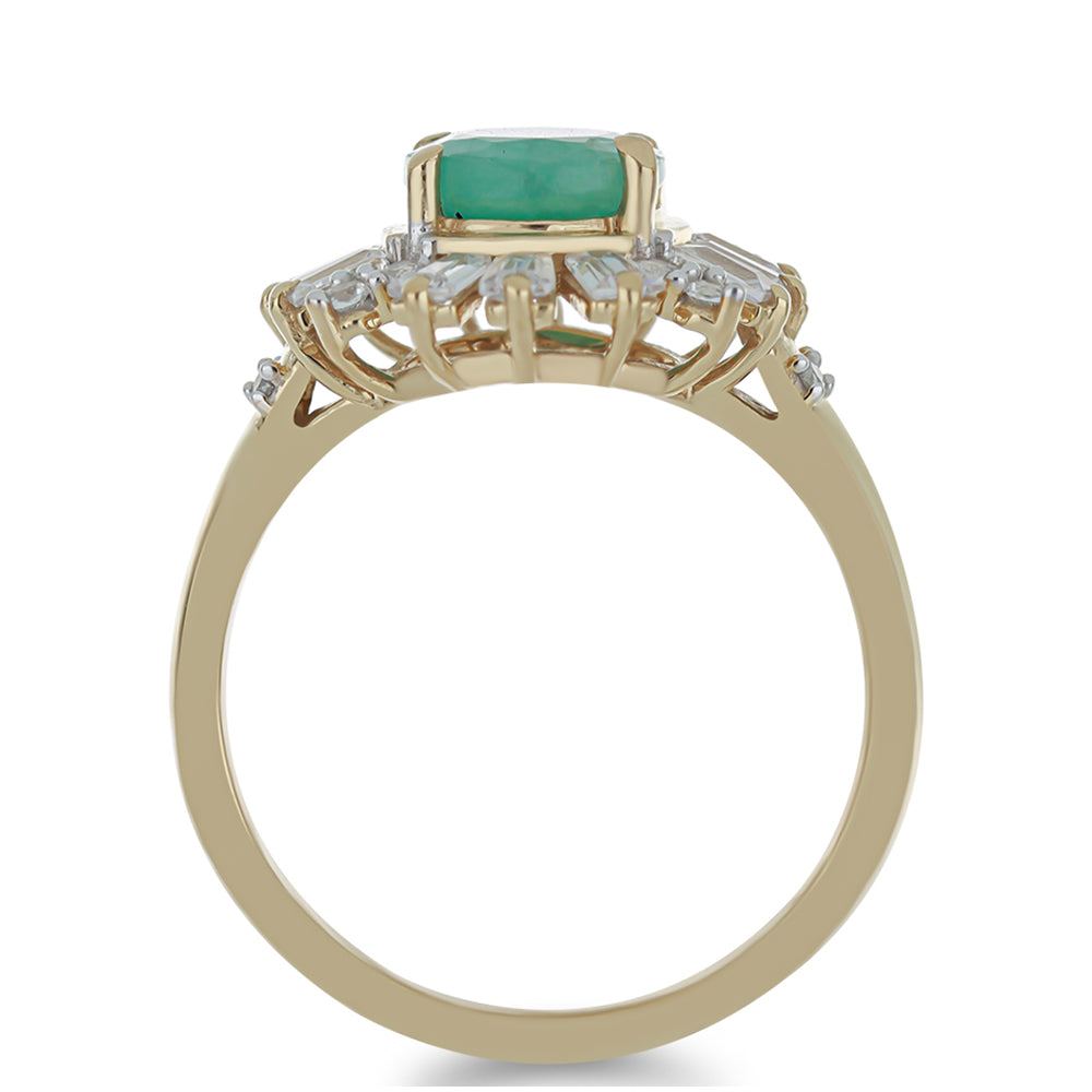 Anillo de Plata Bañada en Oro con Esmeralda de Brasil y Zircón Blanco 2 