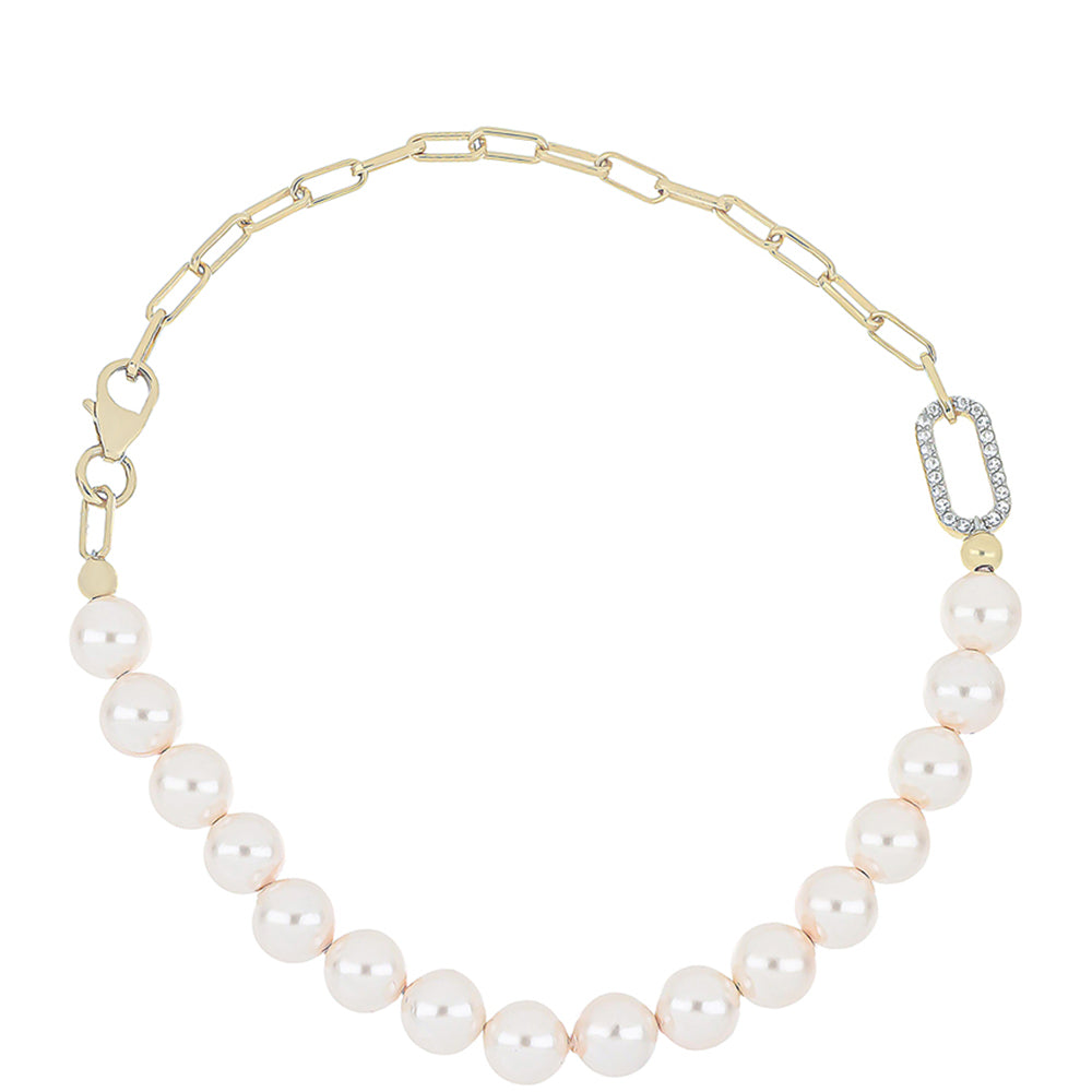 Pulsera de Plata Bañada en Oro con Perla de agua dulce melocotón y Topacio Blanco