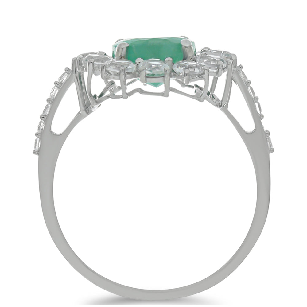 Anillo de Plata con Esmeralda de Brasil y Topacio Blanco