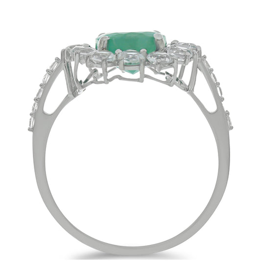 Anillo de Plata con Esmeralda de Brasil y Topacio Blanco