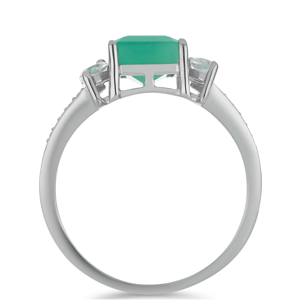 Anillo de Plata con Esmeralda de Brasil y Topacio Blanco 2 