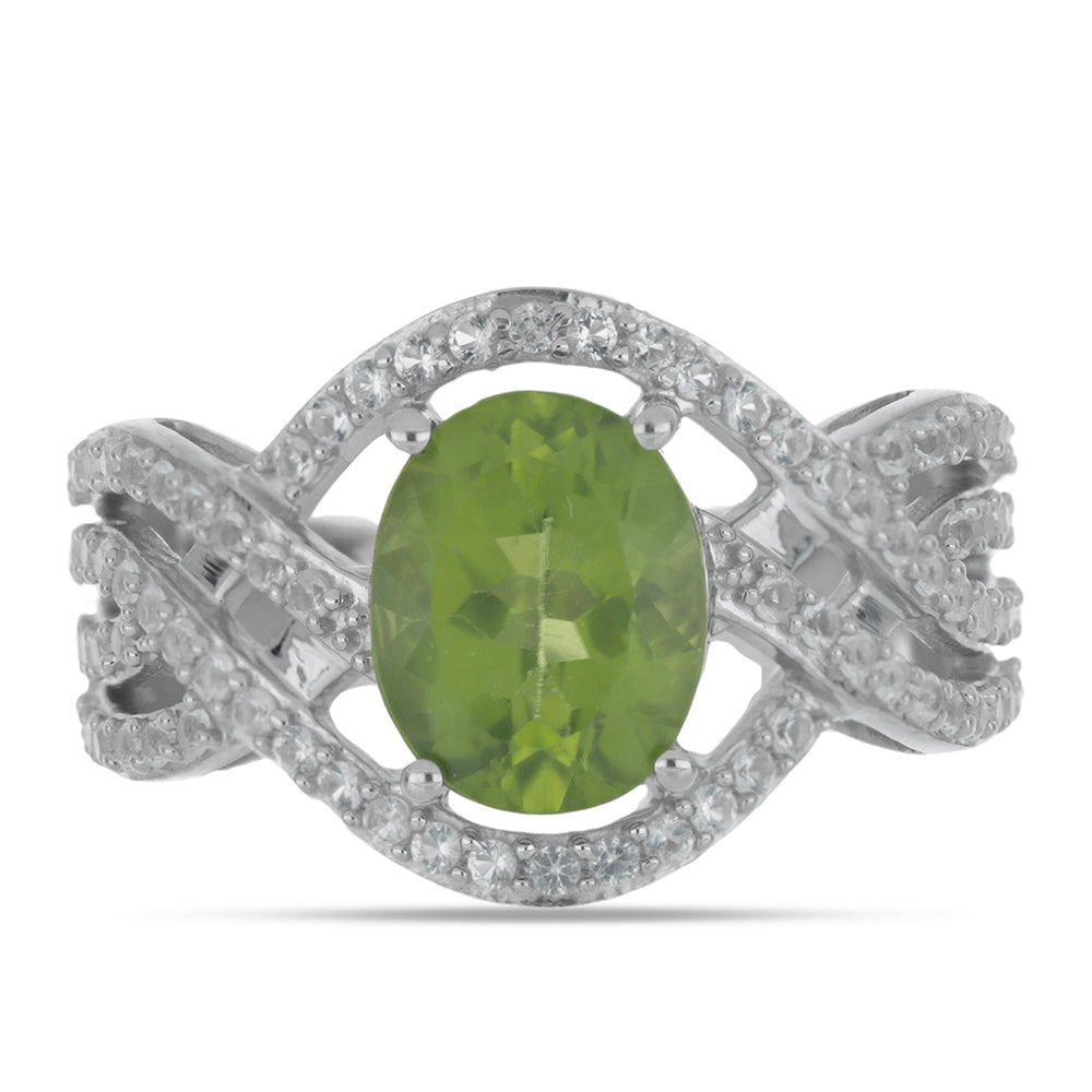 Anillo de Plata con Peridoto de Changbai y Topacio Blanco 1 