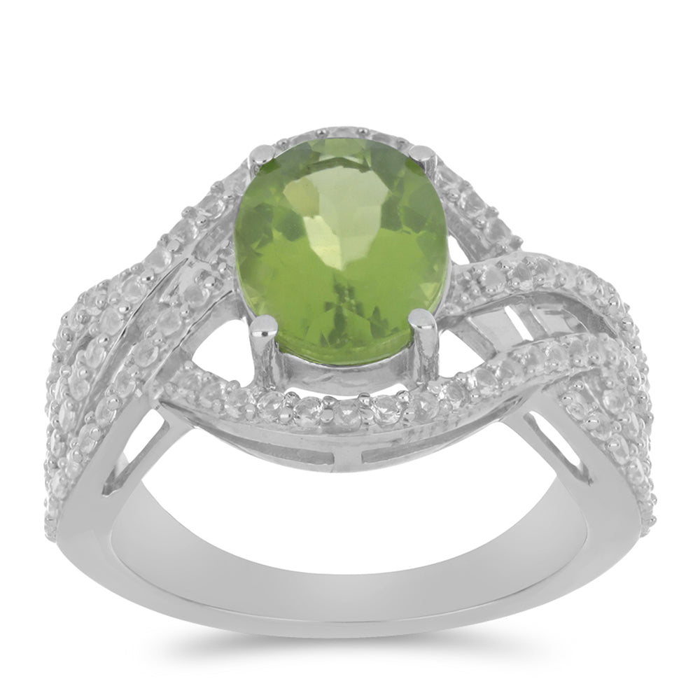 Anillo de Plata con Peridoto de Changbai y Topacio Blanco 3 