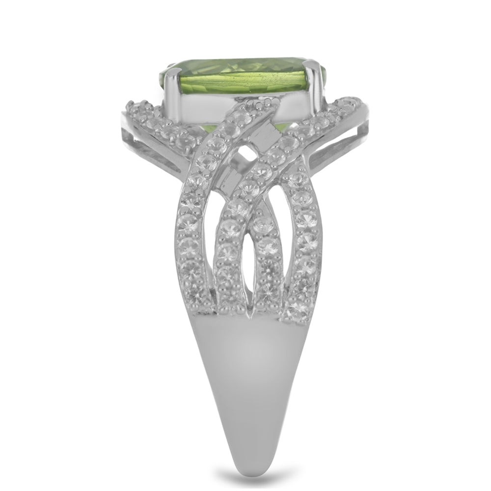 Anillo de Plata con Peridoto de Changbai y Topacio Blanco 4 