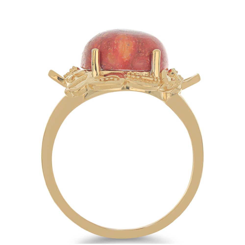 Anillo de Plata Bañada en Oro con Coral de Esponja Roja 2 