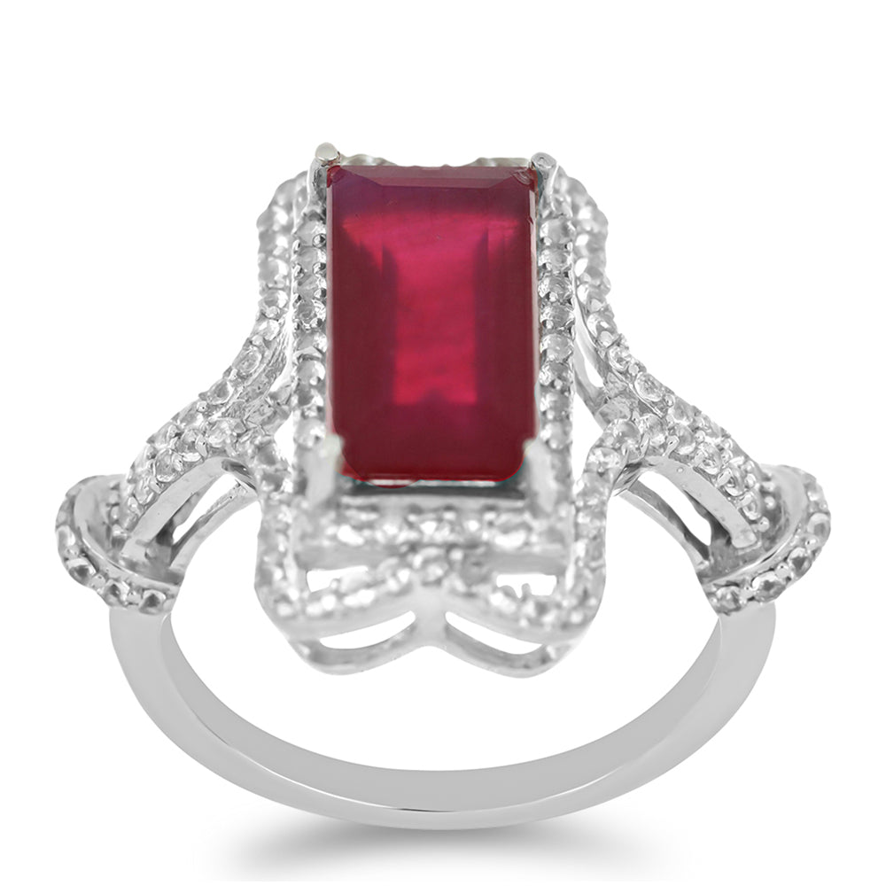 Anillo de Plata con Rubí de Madagascar y Topacio Blanco