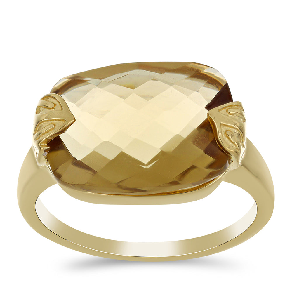 Anillo de Plata Bañada en Oro con Cuarzo Coñac 3 