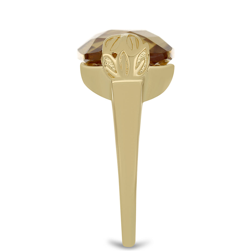 Anillo de Plata Bañada en Oro con Cuarzo Coñac 4 