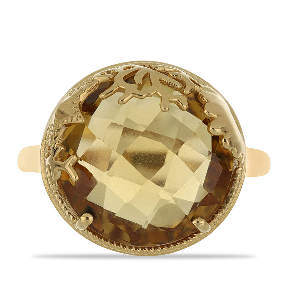 Anillo de Plata Bañada en Oro con Cuarzo Coñac 1 