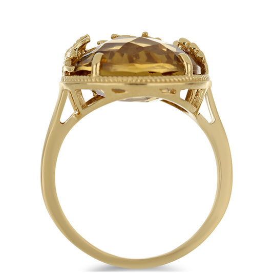 Anillo de Plata Bañada en Oro con Cuarzo Coñac