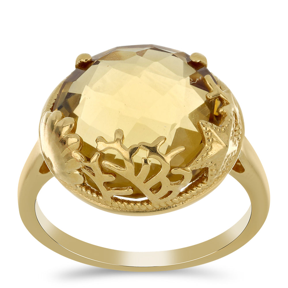 Anillo de Plata Bañada en Oro con Cuarzo Coñac 3 