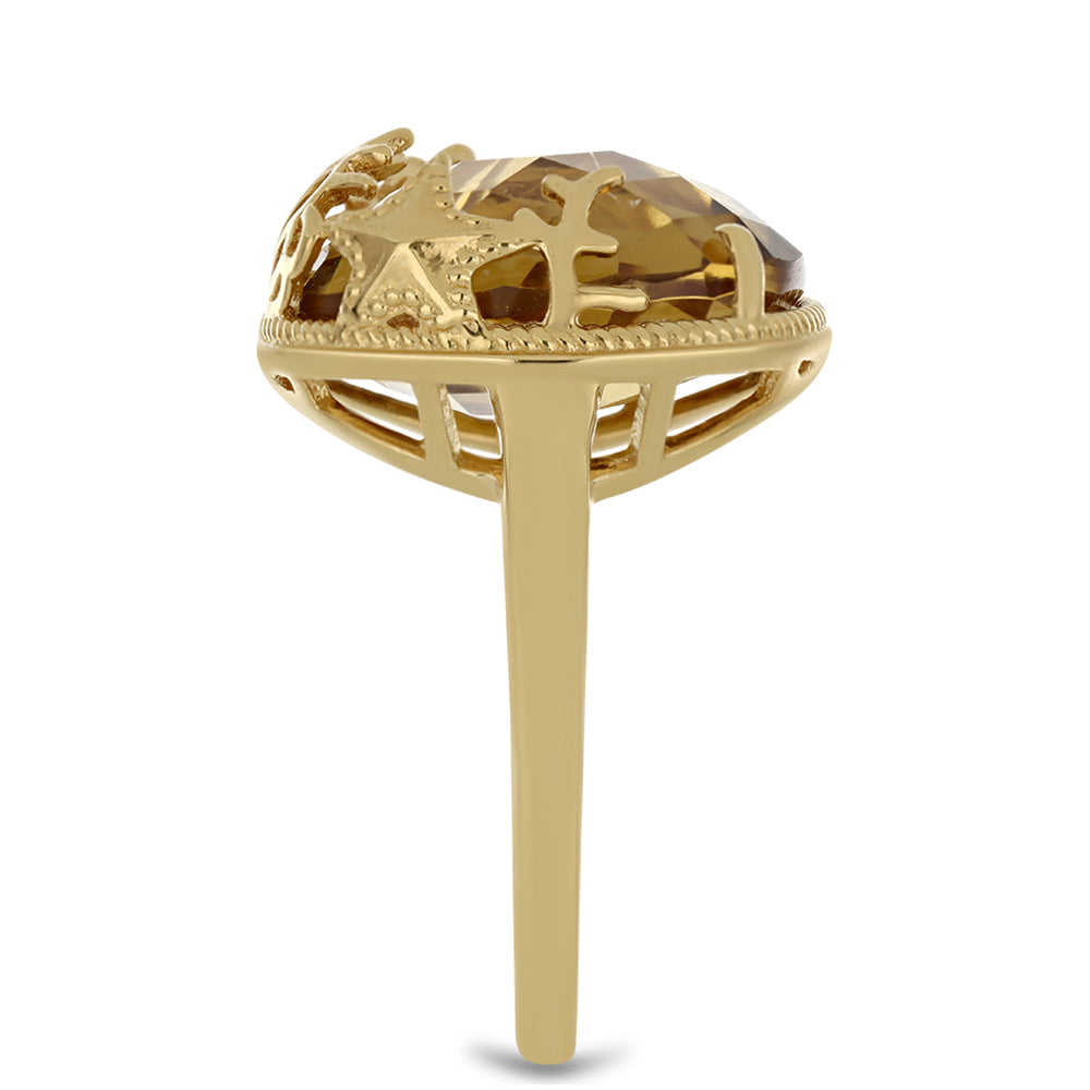 Anillo de Plata Bañada en Oro con Cuarzo Coñac 4 