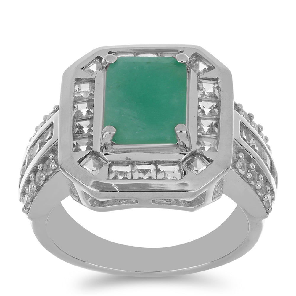 Anillo de Plata con Esmeralda de Brasil y Topacio Blanco 7 