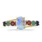 Anillo de Plata Bañada en Oro con Piedra Lunar Arco Iris y Rubí de Madagascar