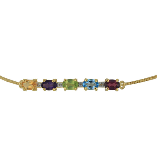 Pulsera de Plata Bañada en Oro con Granate Rodolita de Minas Gerais y Citrino de los Montes Urales