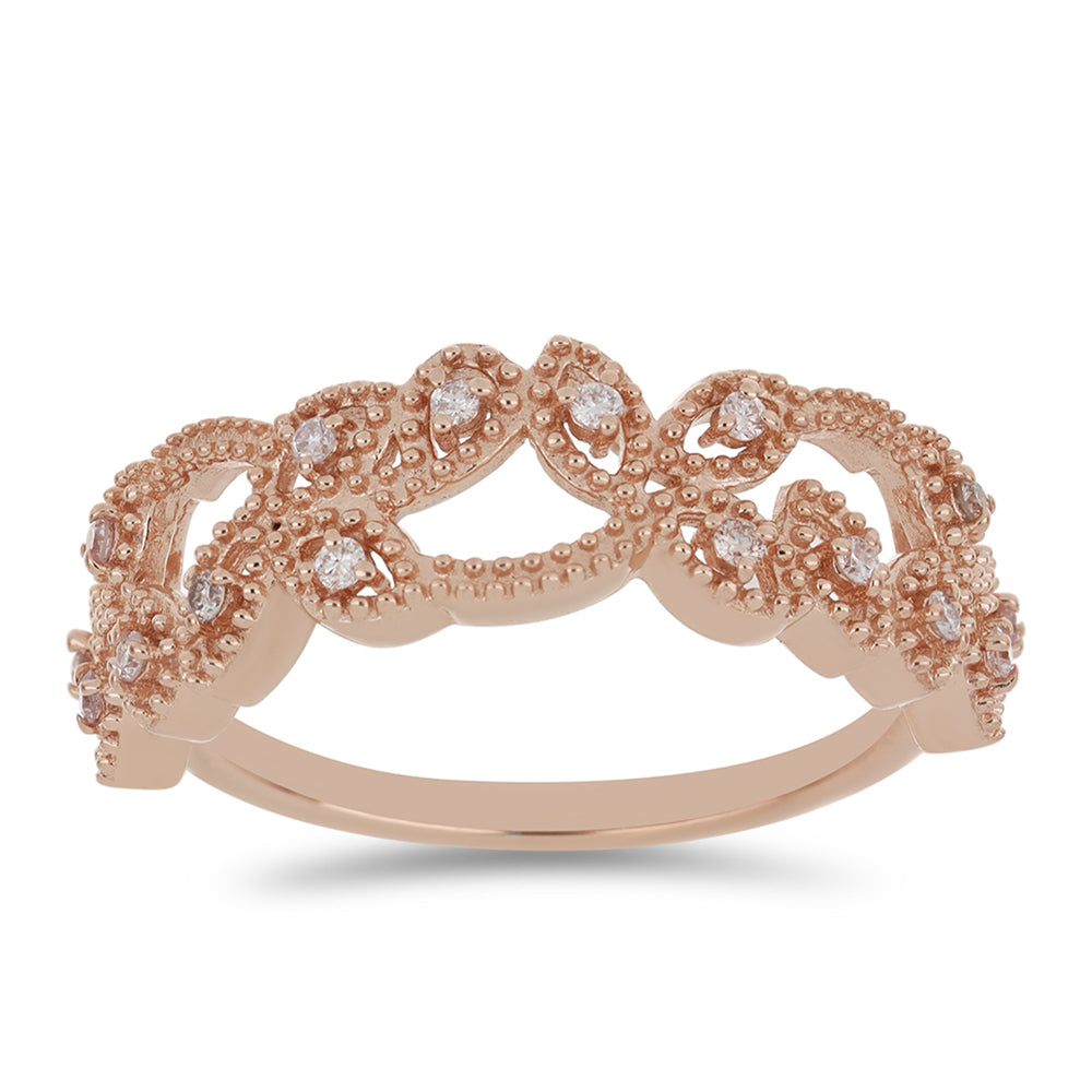 Anillo de Plata Bañada en Oro Rosa con Diamante Rosa 3 