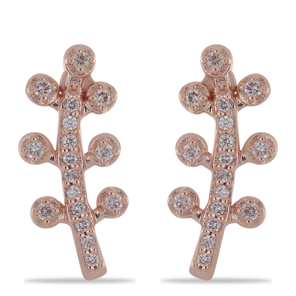 Pendientes de Plata Bañada en Oro Rosa con Diamante Rosa 1 
