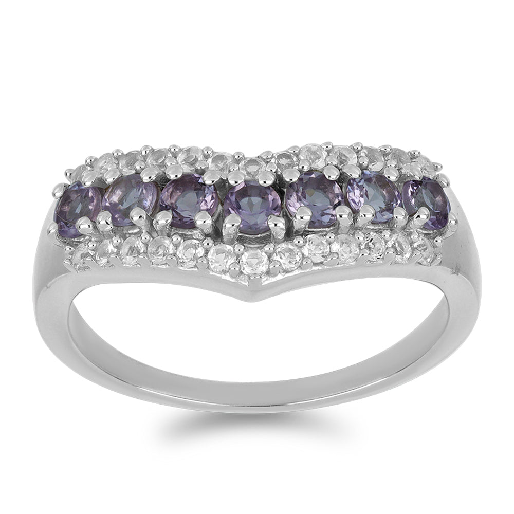 Anillo de Plata con Amatista Rosa de Francia y Topacio Blanco