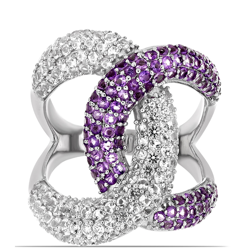 Anillo de Plata con Amatista Rosa de Francia y Topacio Blanco 1 