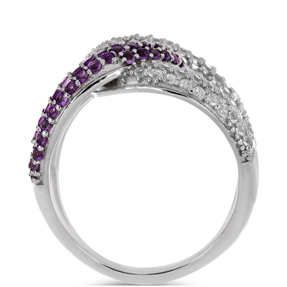 Anillo de Plata con Amatista Rosa de Francia y Topacio Blanco 2 