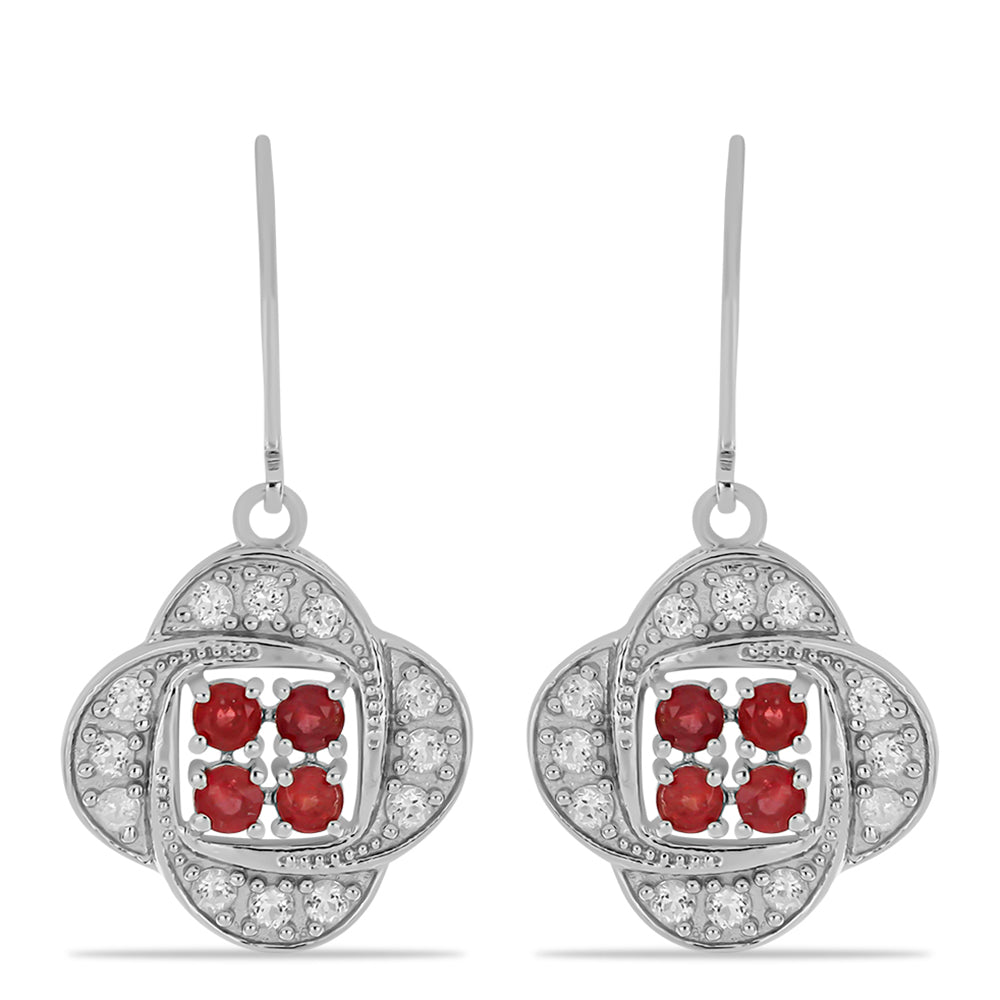 Pendientes de Plata con Rubí de Madagascar y Topacio Blanco