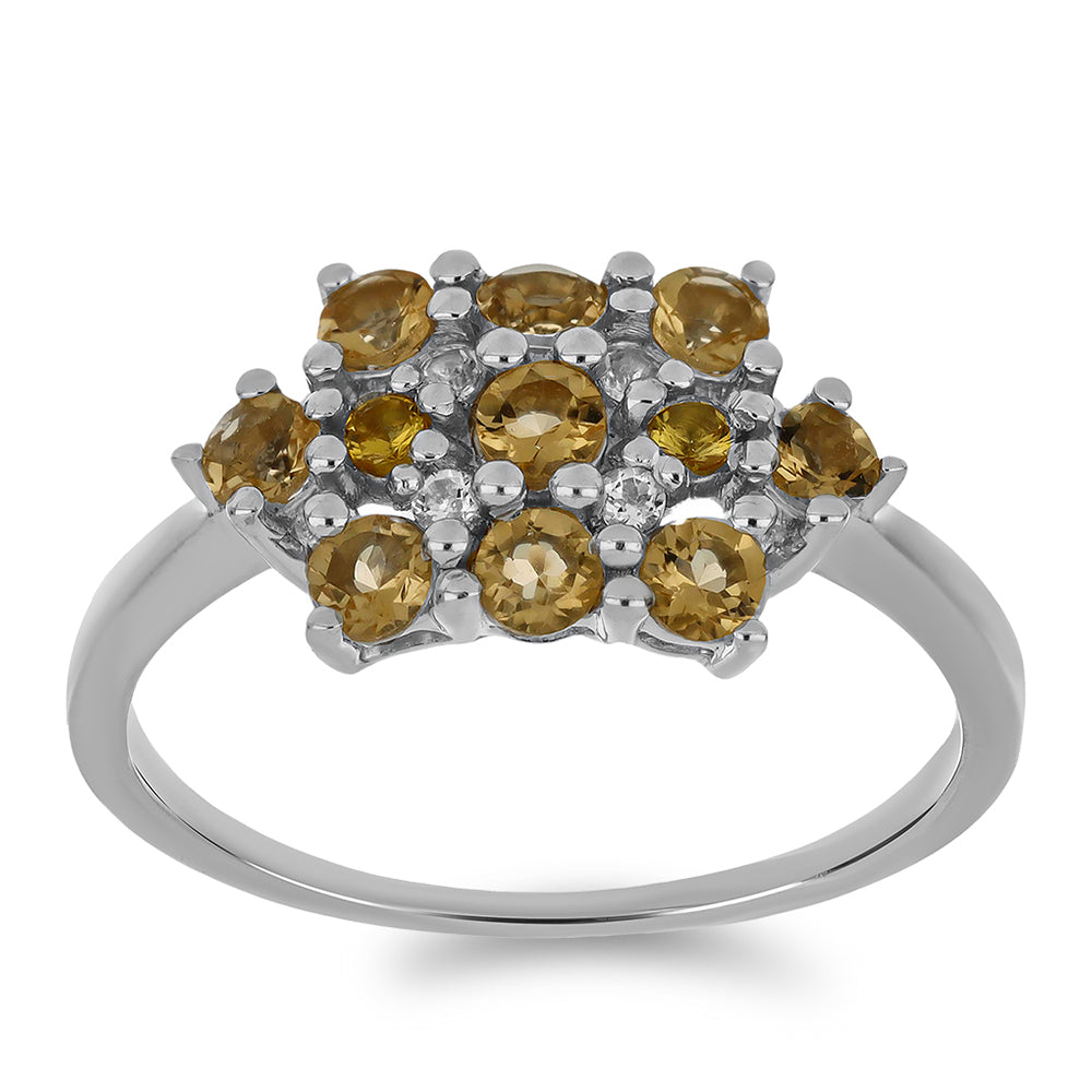 Anillo de Plata con Citrino de los Montes Urales y Topacio Blanco
