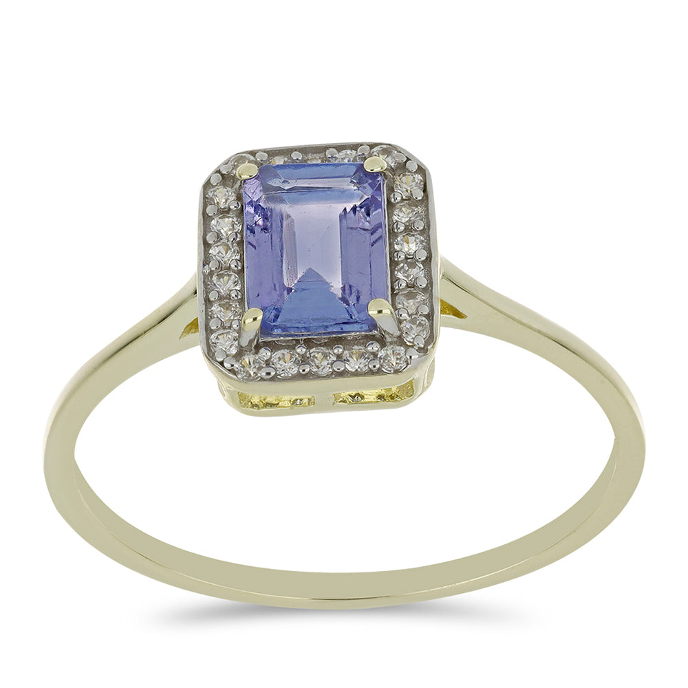 Anillo de Oro 9K con Tanzanita AAA y Zircón blanco natural 3 