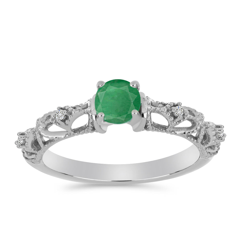 Anillo de Plata con Esmeralda de Brasil y Diamante blanco