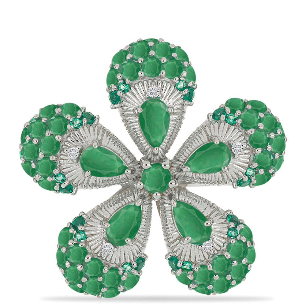 Anillo de Plata con Esmeralda de Brasil y Diamante blanco 1 