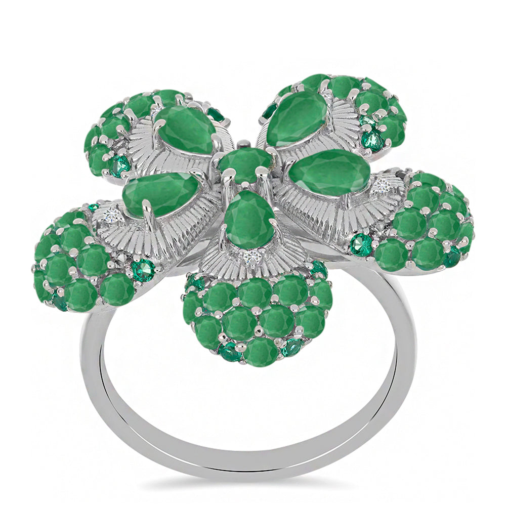 Anillo de Plata con Esmeralda de Brasil y Diamante blanco 3 