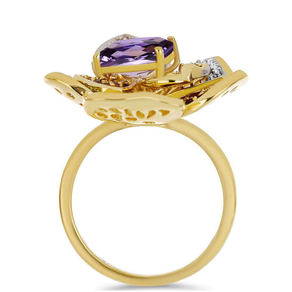 Anillo de Plata Bañada en Oro con Amatista de Marruecos y Peridoto de Changbai 2 