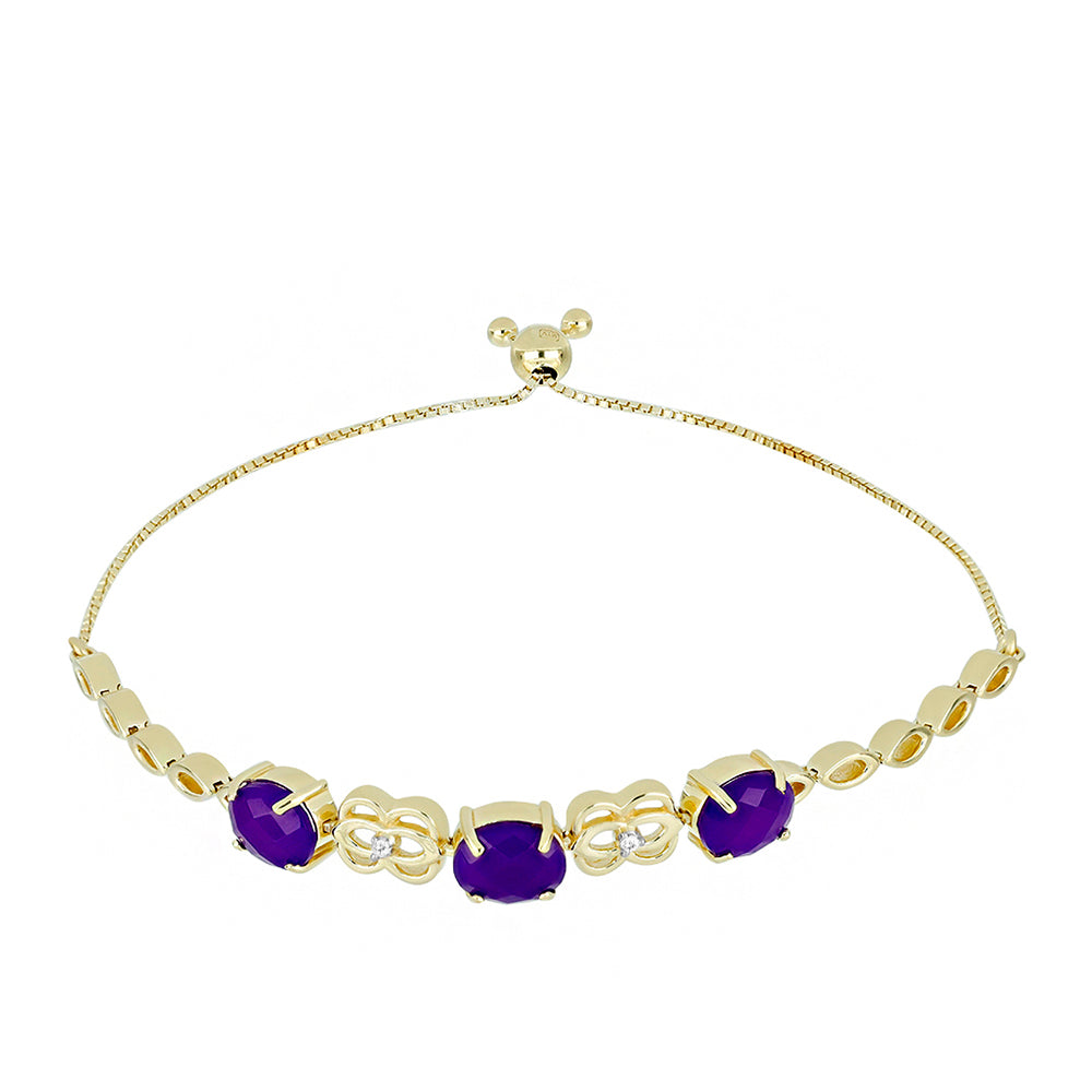 Pulsera de Plata Bañada en Oro con Ágata Púrpura y Topacio Blanco 2 