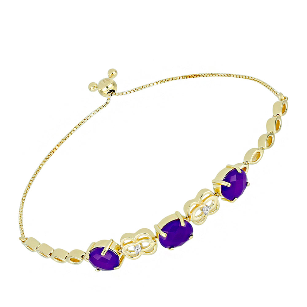 Pulsera de Plata Bañada en Oro con Ágata Púrpura y Topacio Blanco 1 