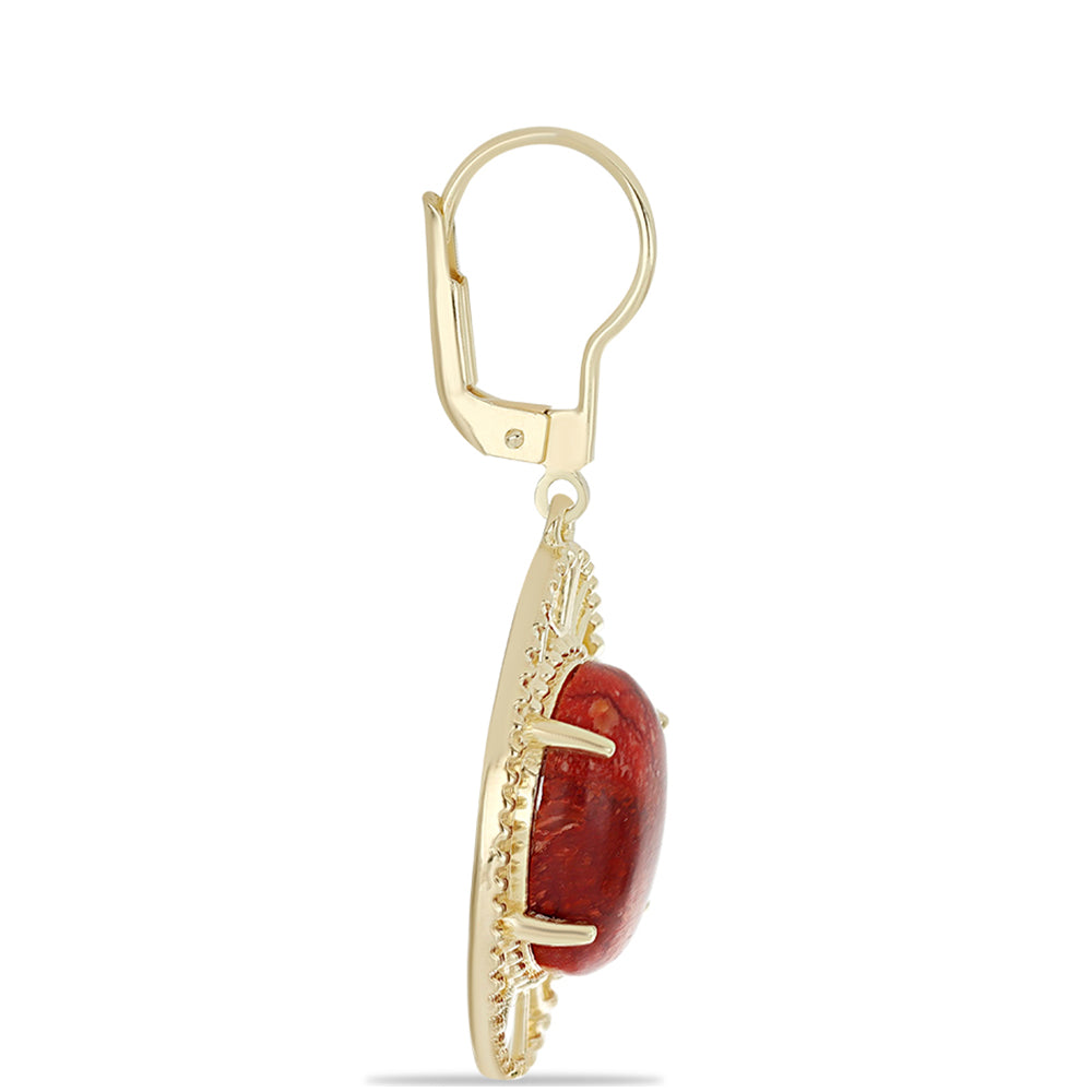 Pendientes de Plata Bañada en Oro con Coral Rojo 2 