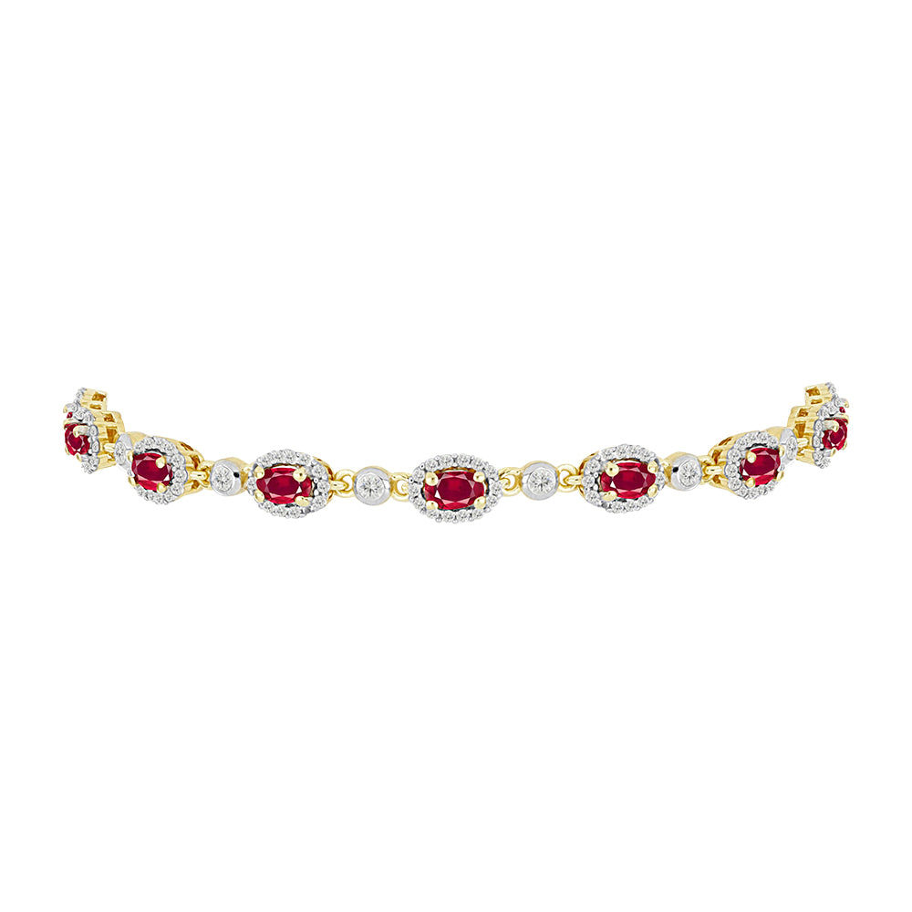 Pulsera de Plata Bañada en Oro con Rubí de Madagascar y Topacio Blanco 2 