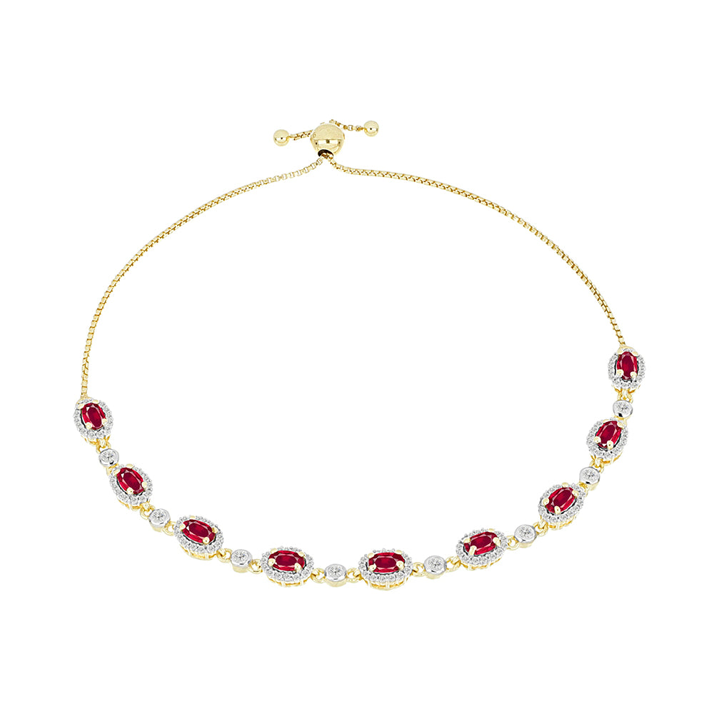 Pulsera de Plata Bañada en Oro con Rubí de Madagascar y Topacio Blanco 1 