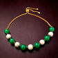 Pulsera de Plata Bañada en Oro con Calcedonia Verde y Calcedonia blanca