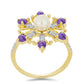 Anillo de Plata Bañada en Oro con Charoita y Perla de Agua Dulce