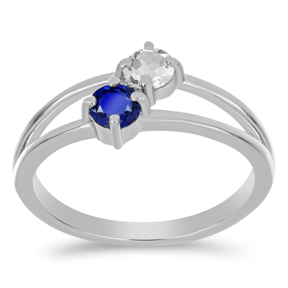 Anillo de Plata con Zafiro Azul Australiano y Topacio Blanco 7 