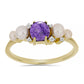 Anillo de Plata Bañada en Oro con Charoita y Perla de Agua Dulce