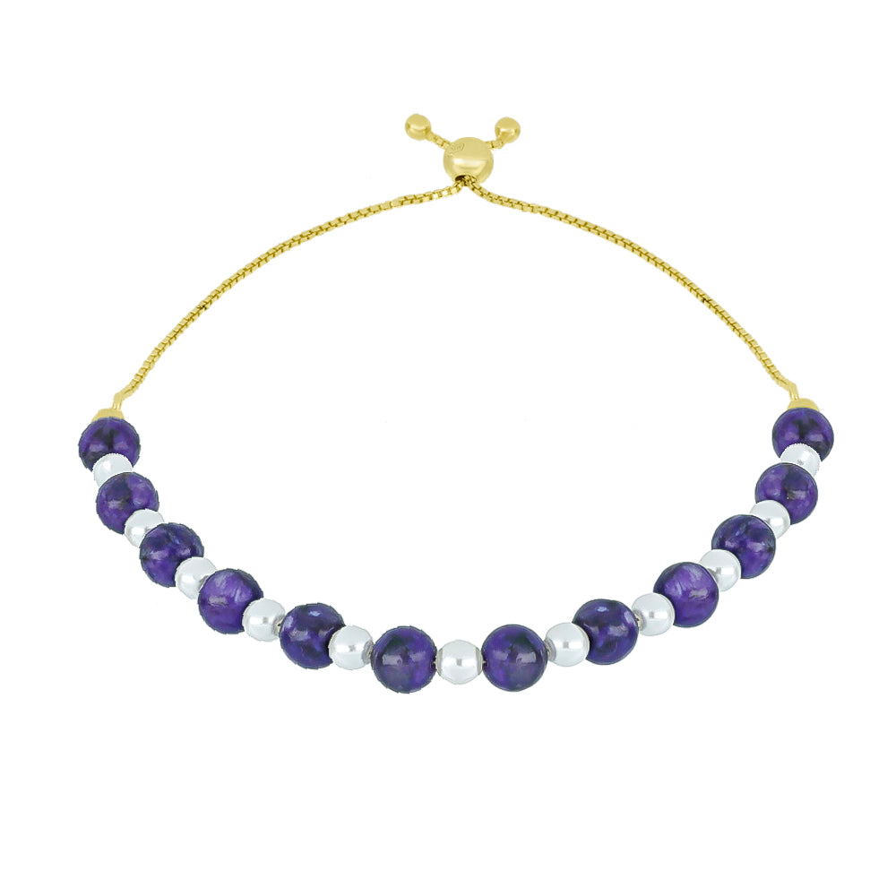 Pulsera de Plata Bañada en Oro con Charoita y Perla de Agua Dulce