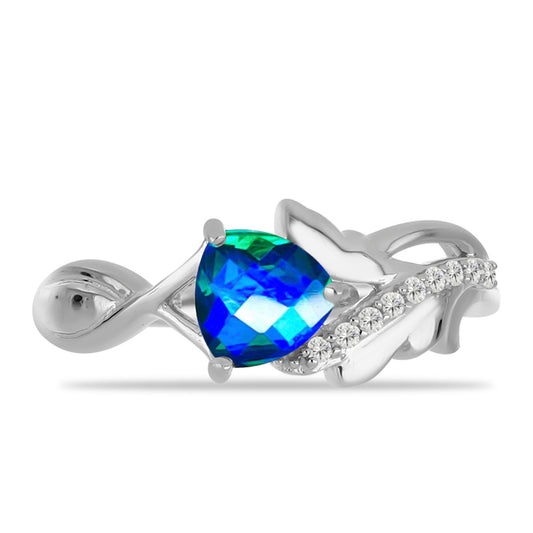 Anillo de Plata con Cuarzo Pavo Real y Topacio Blanco